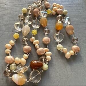 Polished Stone Beaded Long Necklace